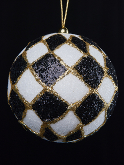 Шар с узором ромб 10см ChristmasDeLuxe черный с белым золотом