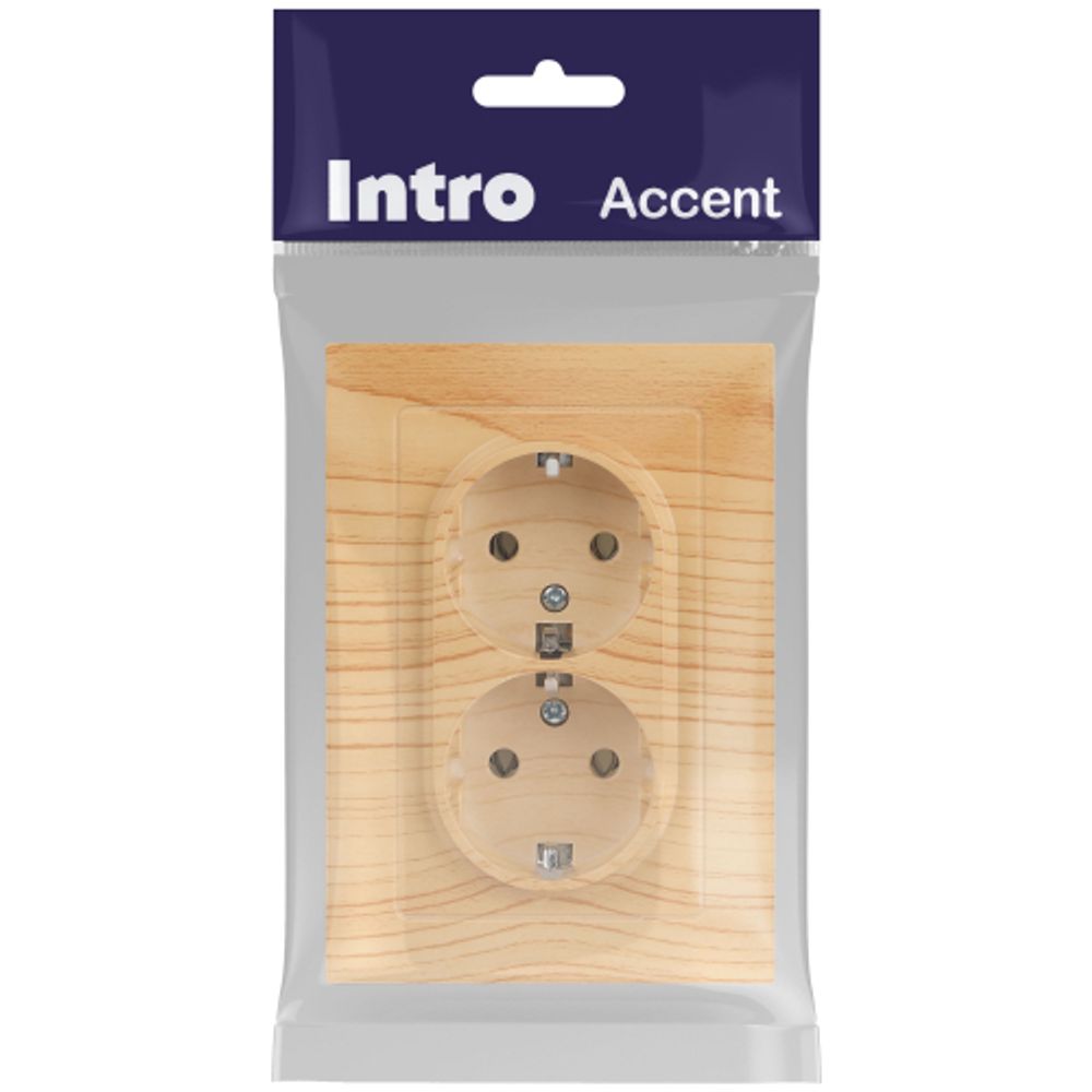 Розетка Intro Accent 6-205-11 двойная с заземлением 2X2P+E Schuko 16А-250В IP20 СУ AL/CU сосна | Intro
