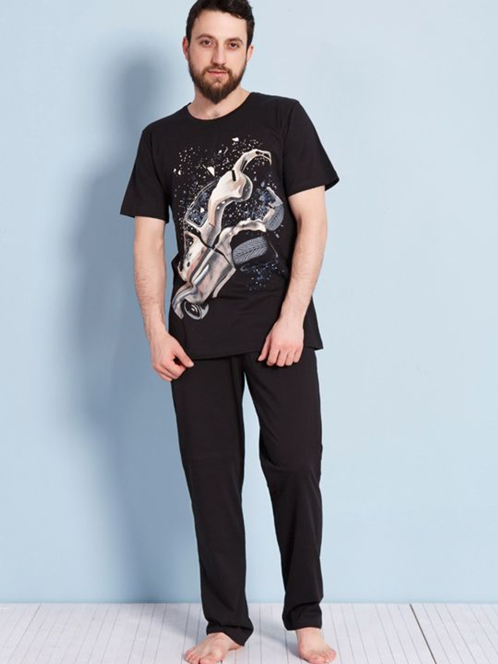 Трикотажный комплект с автопринтом (Размер: M) (Цвет: черный)