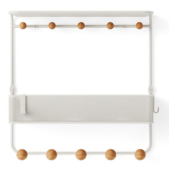 Полка настенная с крючками для аксессуаров estique, белая/натуральное дерево