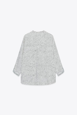 ZARA РУБАШКА В ГОРОШЕК С РУКАВАМИ С ПАТАМИ, ЭКРЮ/ЧЕРНЫЙ