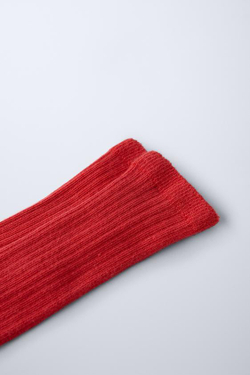 ZARA ДЛИННЫЕ НОСКИ В РУБЧИК, КРАСНЫЙ