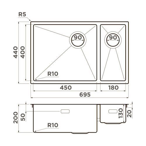 кухонная мойка Omoikiri Taki 69-2-U/IF-L Side-GB нерж. сталь/графит