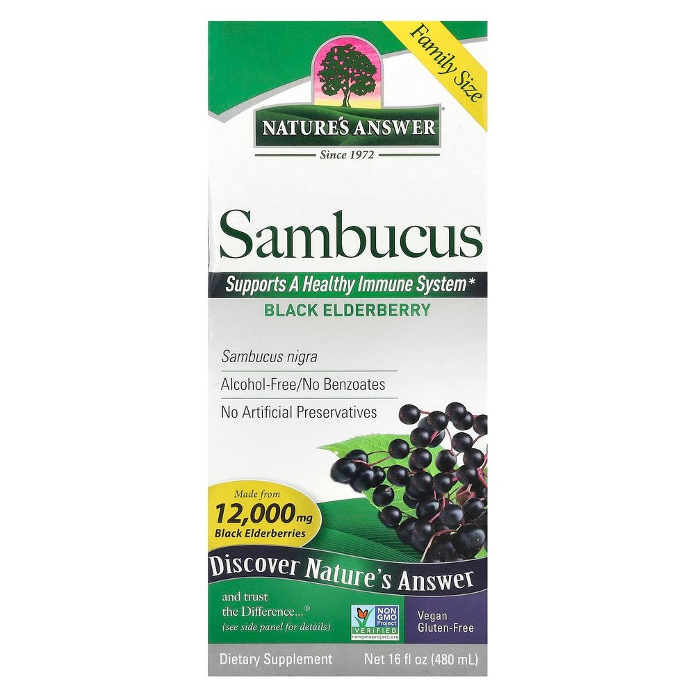 Nature's Answer, Sambucus, черная бузина, без спирта, 2500 мг, 480 мл (16 жидк. Унций)