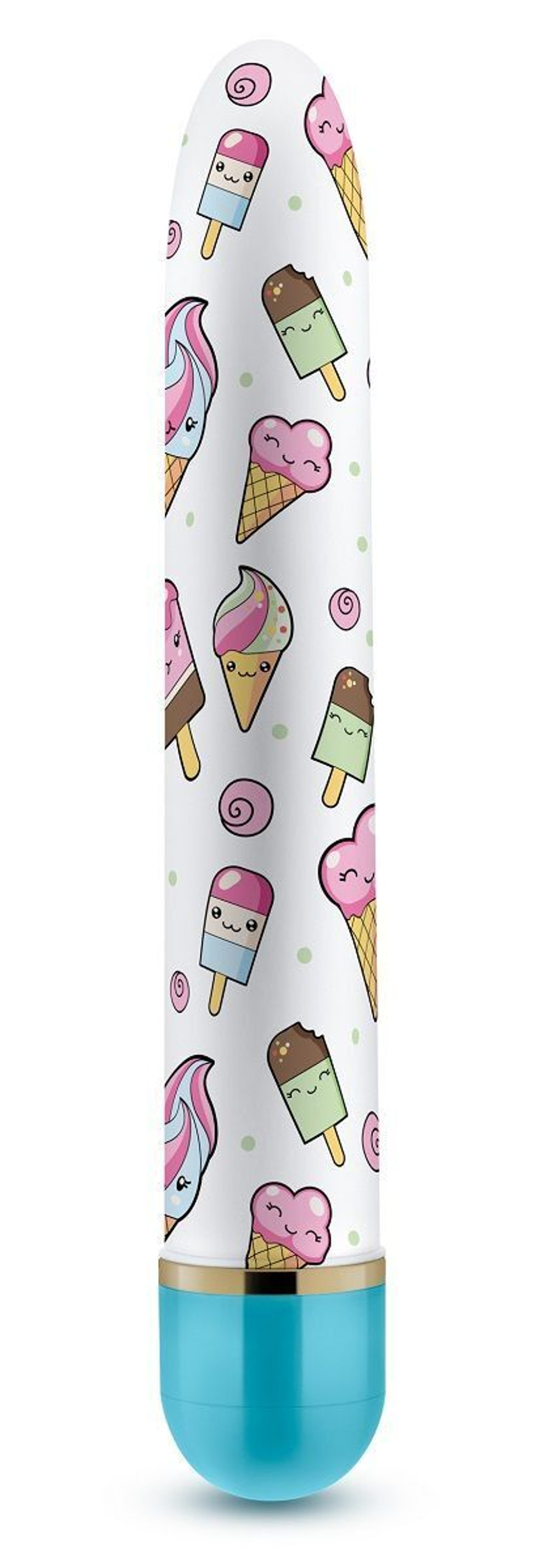 Яркий вибромассажёр с принтом Sweet Cream - 17,8 см. (Цвет: белый)