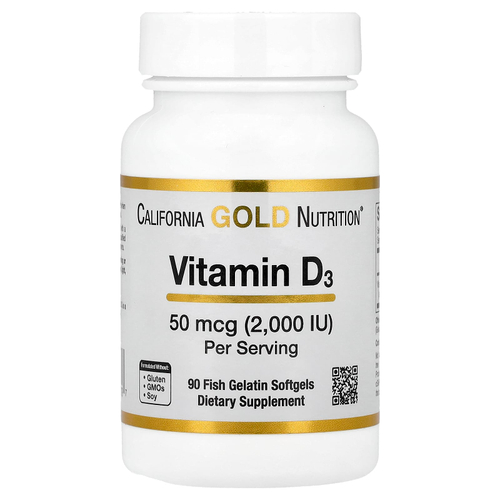 California Gold Nutrition, витамин D3, 50 мкг (2000 МЕ), 90 рыбно-желатиновых капсул