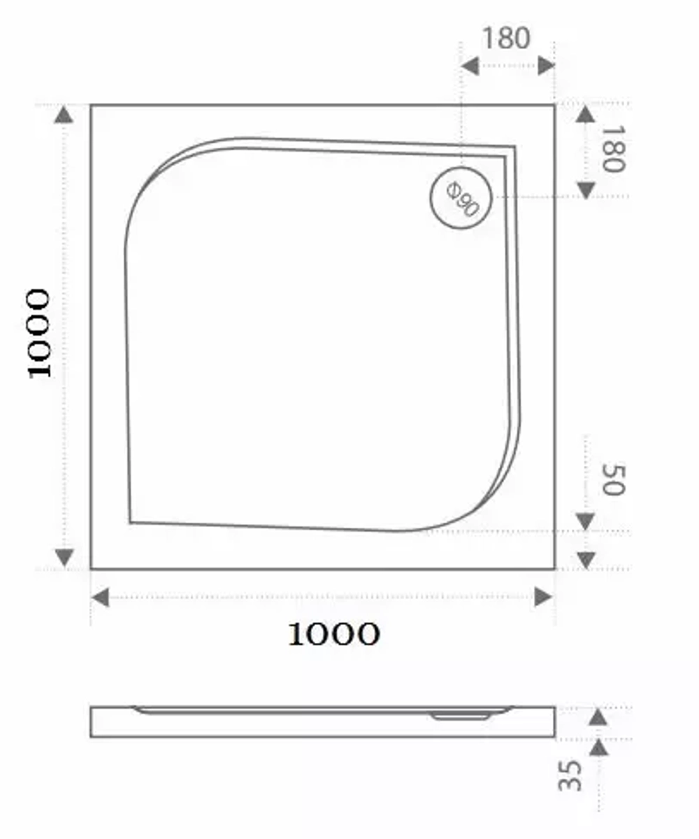 Душевой поддон Bas Квадро 100*100*3,5 грей (серый) без панели