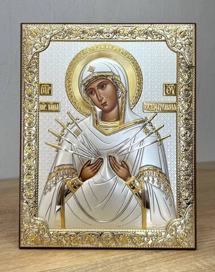 Семистрельная БМ, икона прямоугольная без рамки, красное дерево 150х200