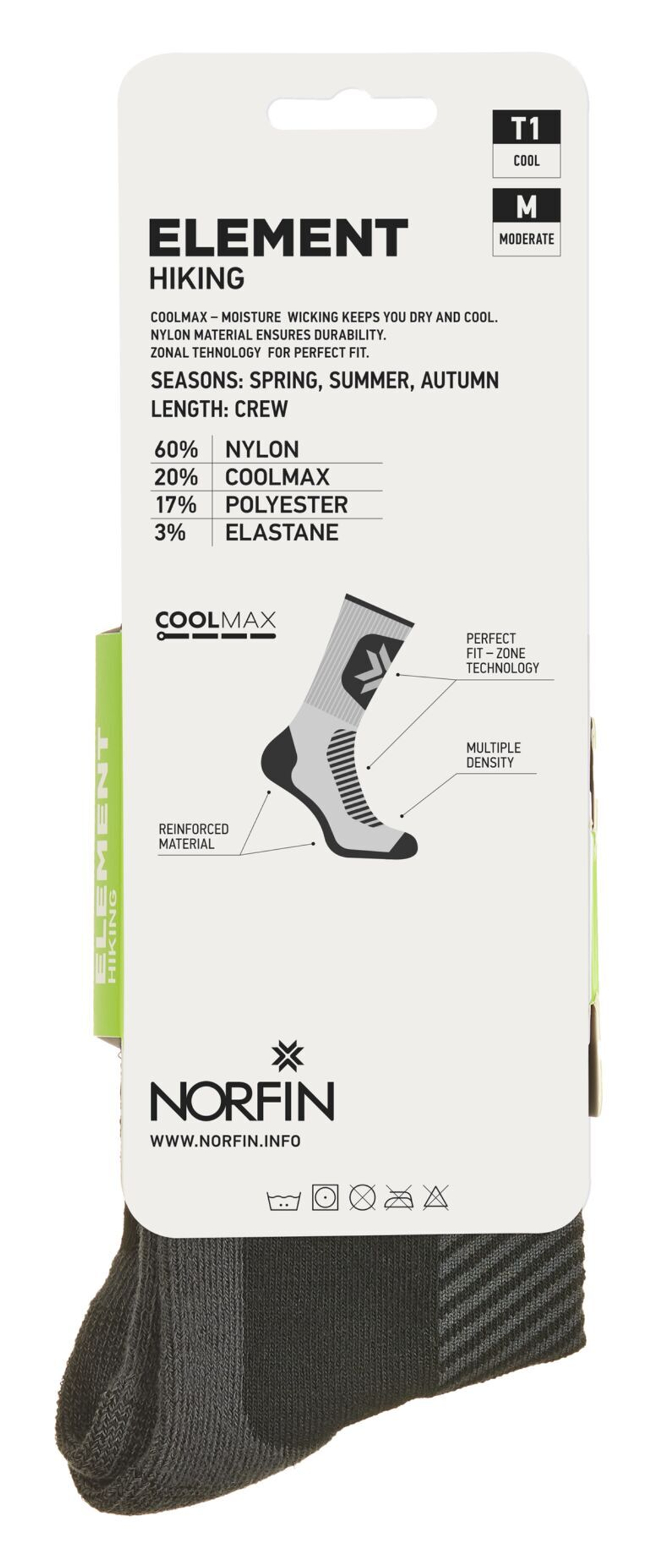 Носки Norfin T1M ELEMENT HIKING COOLMAX CREW р.(39-41) M