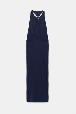 ZARA ПЛАТЬЕ МИДИ С ДЕКОРАТИВНОЙ ДЕТАЛЬЮ, МОРСКОЙ ТЕМНО-СИНИЙ