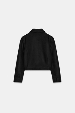 ZARA КУРТКА ИЗ СМЕСОВОЙ ШЕРСТИ С КАРМАНАМИ, ЧЕРНЫЙ