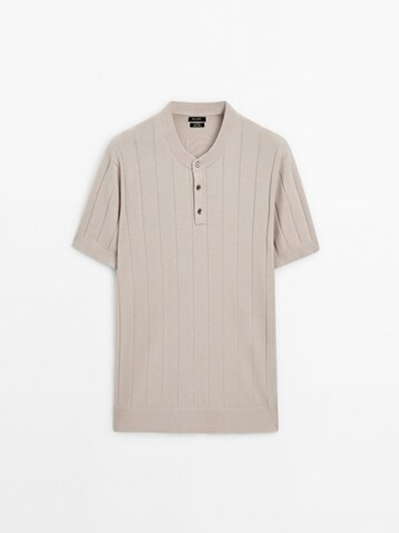 Massimo Dutti Поло в рубчик с короткими рукавами, песочный