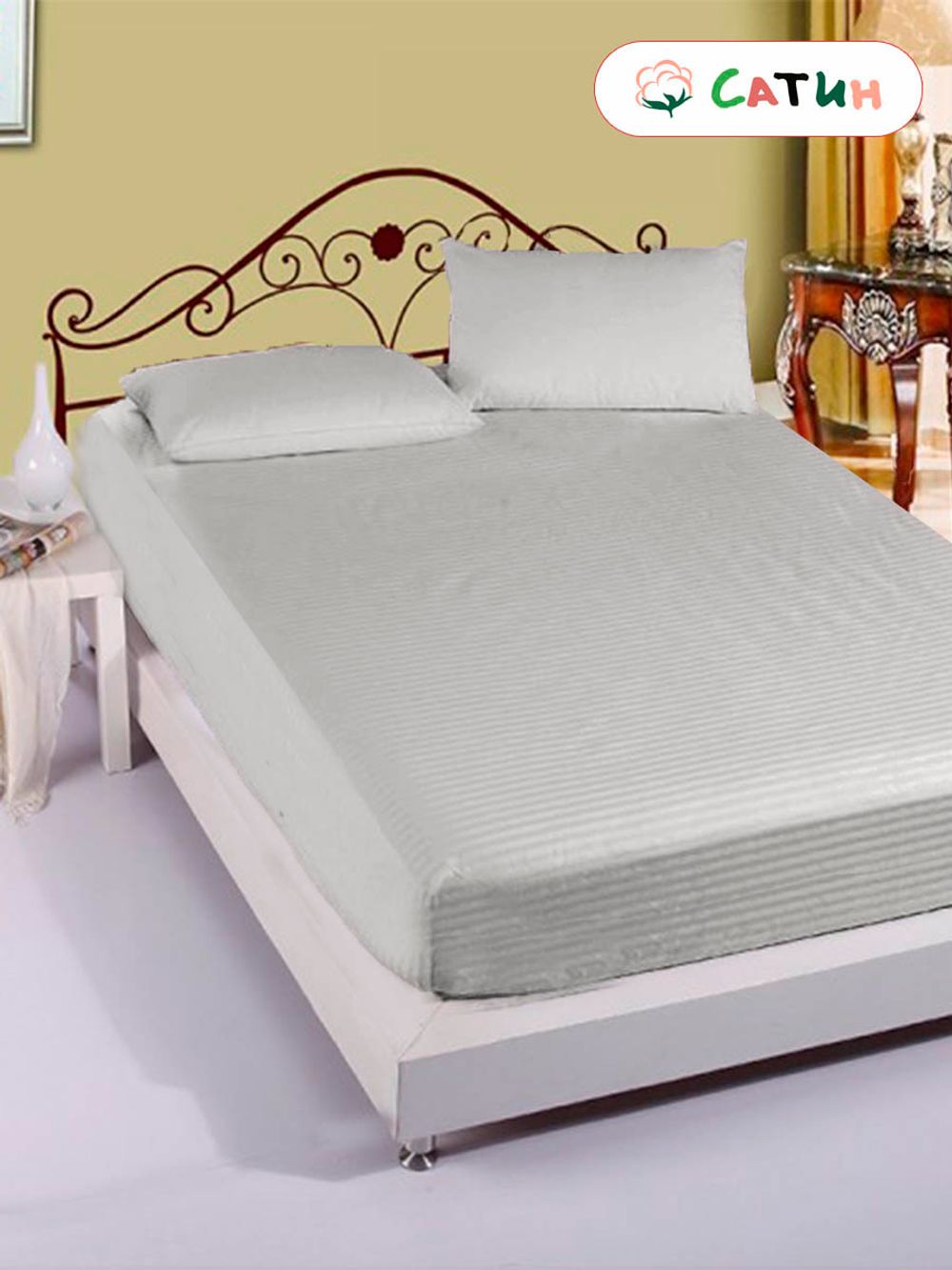 Постельное белье сатин-страйп Milky Garden "Серый мрамор" 1,5-сп  Наволочка 50х70 см 1 шт Простынь на резинке 90x200 см Пододеяльник 145x215 см