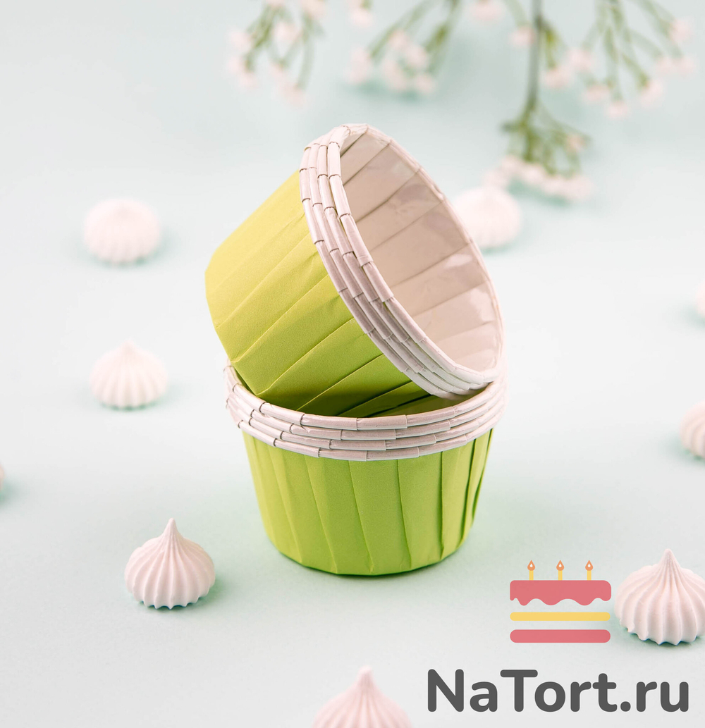 Формы бумажные с ламинацией «Маффин» 50х40 мм (Зеленый) 100 шт