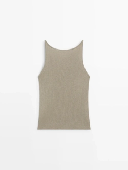 Massimo Dutti Трикотажный топ с вырезом «лодочка», серовато-зеленый