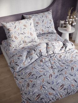 Постельное белье перкаль Сказка "Перо микс" евро  Наволочка 50х70 см 2 шт Простынь  240x215 см Пододеяльник 200x215 см