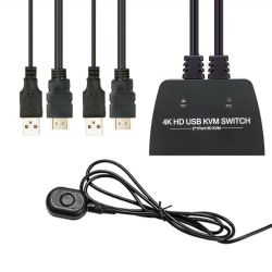 KVM переключатель ORIENT HS21HC, HDMI KVM переключатель на 2 устройства, порты HDMI + 2xUSB (клавиатура+мышь) + 2xUSB 2.0, поддержка 4K@60Hz, встроенные кабели 2xHDMI+2xUSB2.0 1.2 метра, (33330)