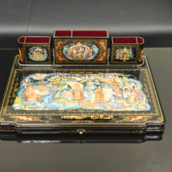 Настольный письменный набор с ручной росписью VIP в подарочном фуляре