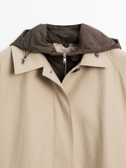 Massimo Dutti Тренч-накидка с капюшоном, бежевый