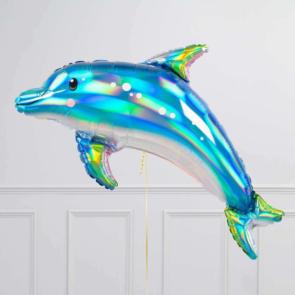 AN Шар фигура Дельфин голубой переливы Перламутр 29" / 73*68 см (БГ-35)  Изображение3