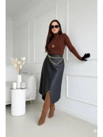 Юбка кожаная трапеция миди