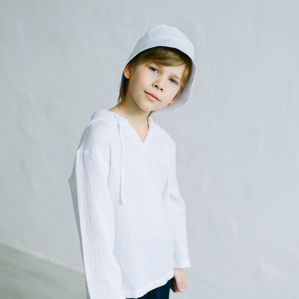 Рубашка муслиновая с капюшоном "Молоко" 7+
