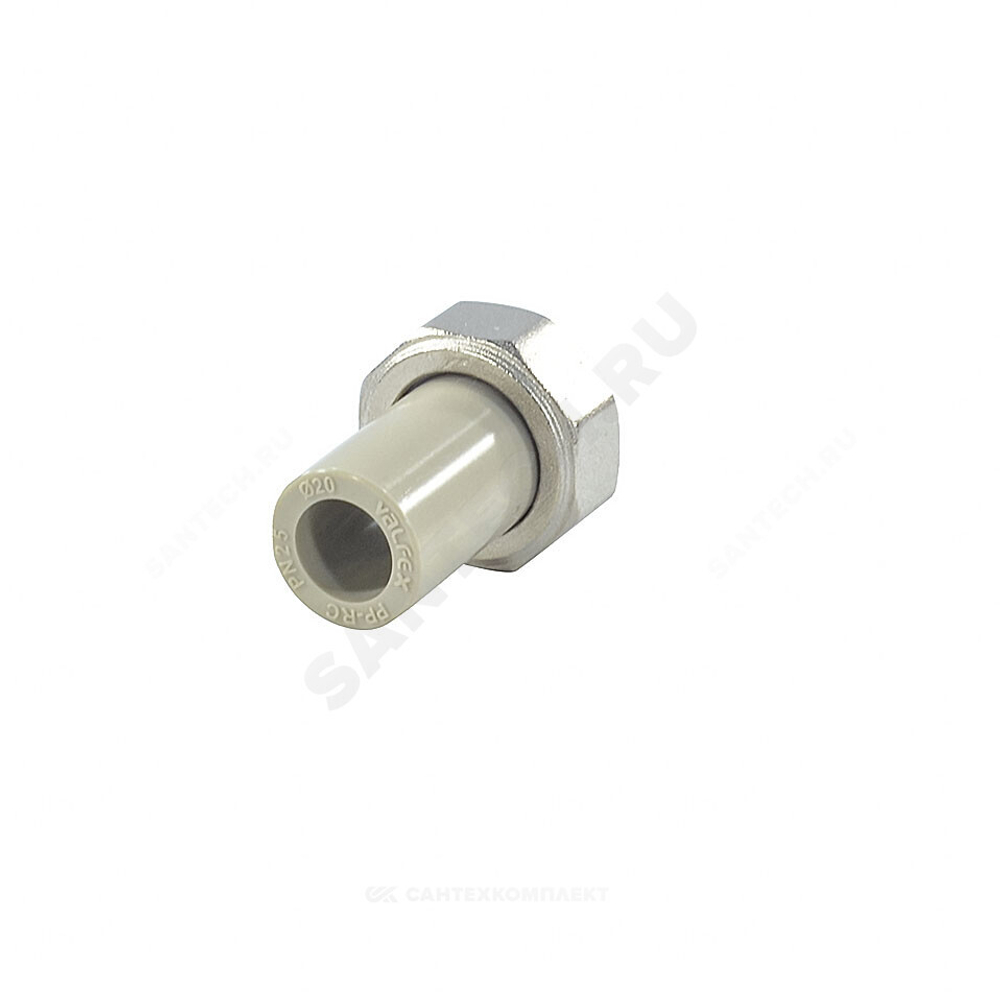 Штуцер PP-R комбинированный серый Дн 20х3/4" с накидной гайкой VALFEX 10136020Г