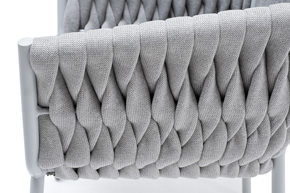 "Монако" стул плетеный из роупа, каркас алюминий светло-серый (RAL7035) муар, роуп светло-серый 40 мм, ткань светло-серая