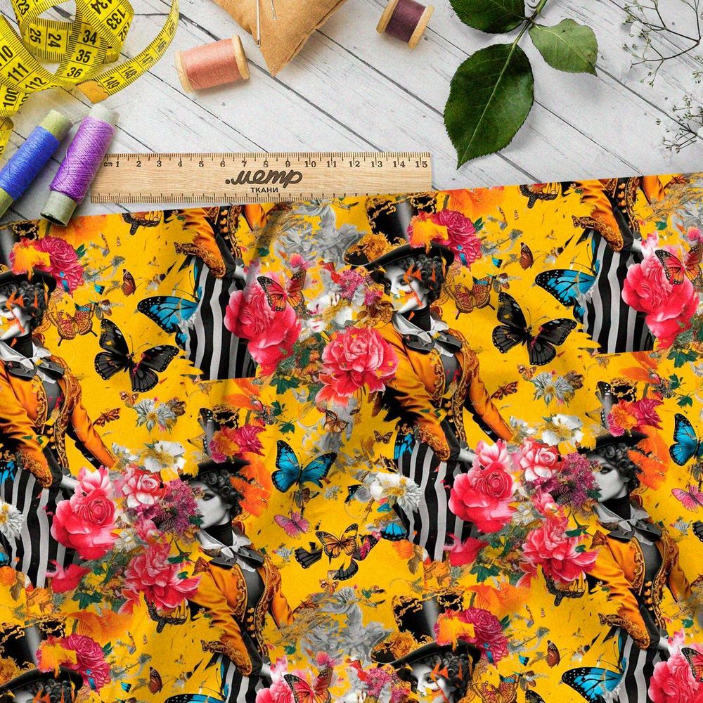 Ткань премиум интерлок эклектичный коллаж