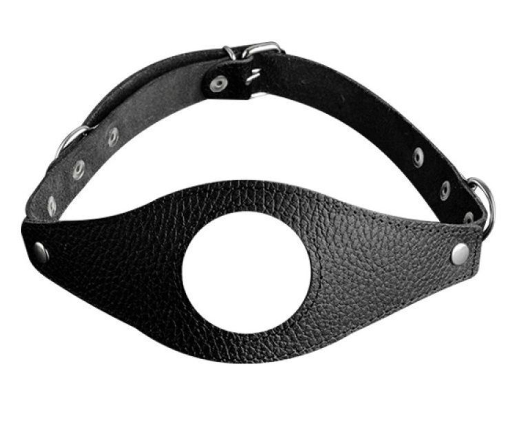 Чёрный кожаный кляп с отверстием (Цвет: черный)