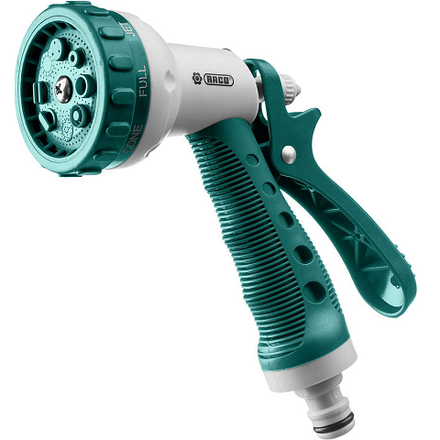 Пистолет поливочный пластиковый с TPR, 8 режимов, курок сзади, RACO