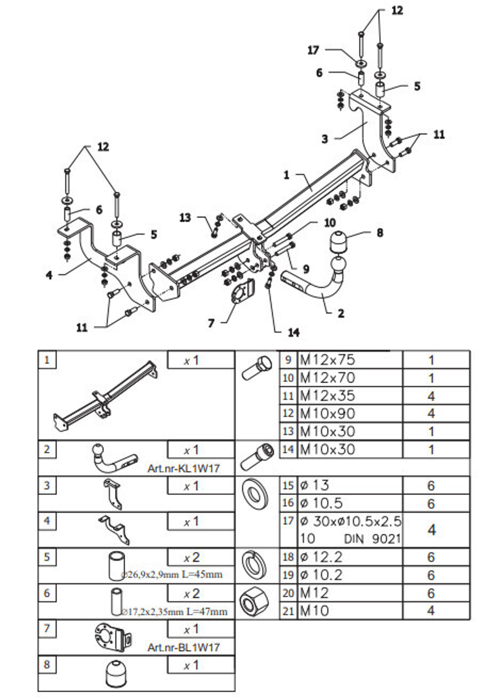 Фаркоп Auto-Hak W 17 для Opel Agila A хетчбек, Suzuki Wagon R хетчбек 2002-2008(паспорт и сертификат в комплекте)(без электрики)