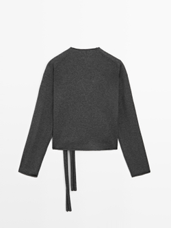 Massimo Dutti Кардиган внахлест с отделкой кружевом, антрацитово-серый