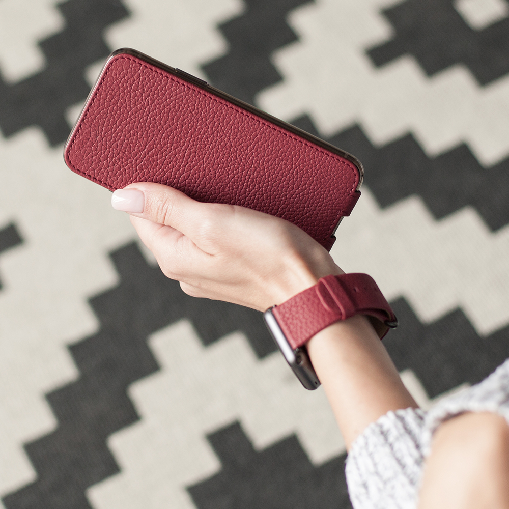 Чехол для iPhone X/XS из натуральной кожи теленка, вишневого цвета