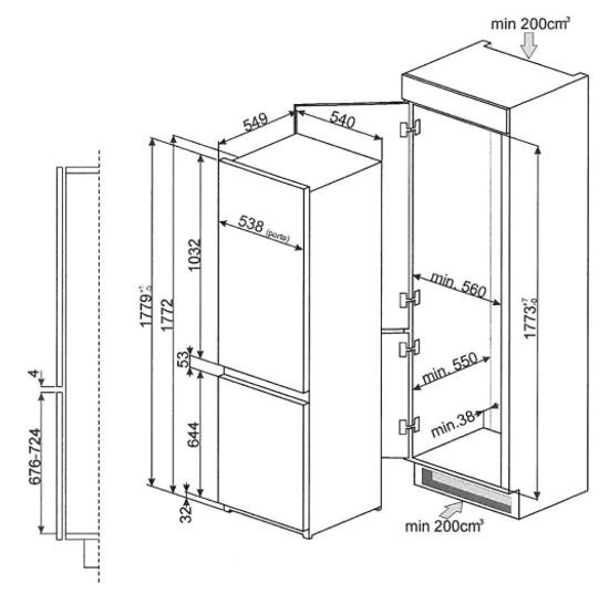 Встраиваемый холодильник Smeg C7280NLD2P