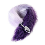 Серебристая металлическая анальная втулка с фиолетово-белым хвостом размер S ToyFa Metal 712027-S