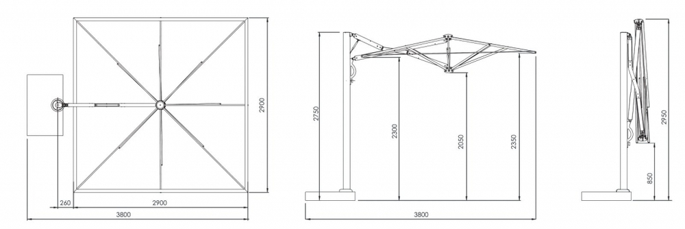 Зонт профессиональный 2.9х2.9 м Scolaro Astro Timber, имитация ироко, слоновая кость