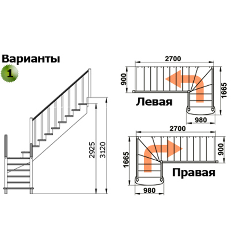 Лестница К-021м Л с подступенками сосна (7 уп)