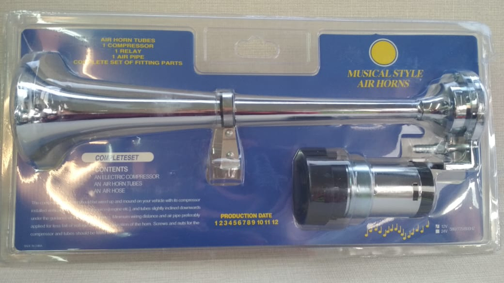НЕТ - Звуковой воздушный сигнал 1 рожковый, хром, с компрессором 12 V, 390 мм, комплект