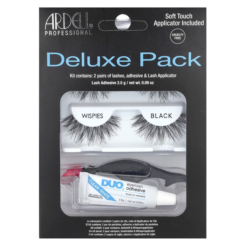 Ardell, Роскошный набор, накладные ресницы Wispies с аппликатором и клеем, 1 набор