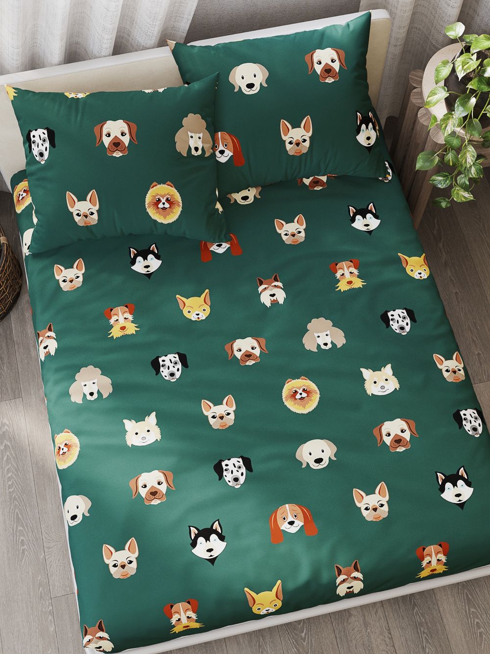 Постельное белье перкаль Сказка "Dogs " 1,5-сп Наволочка 50х70 см 1 шт Простынь 150x215 см Пододеяльник 145x215 см