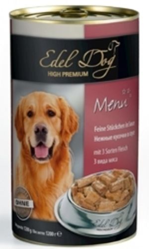 Консервы для собак Edel Dog нежные кусочки в соусе, 3 вида мяса