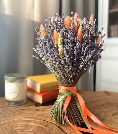 Букет сухоцветов из лаванды с пшеницей и лагурусом