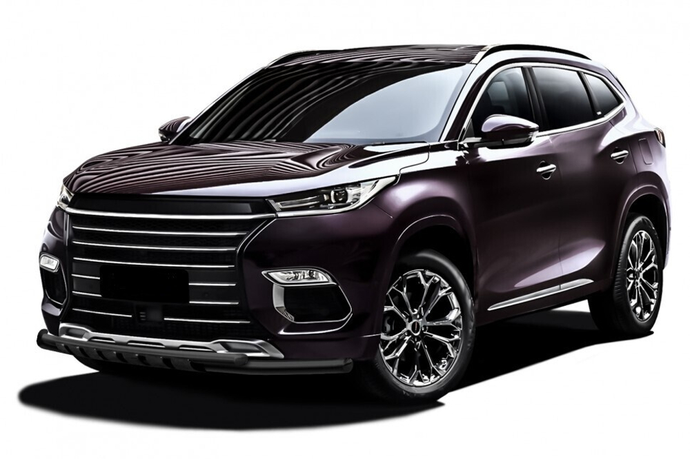 Защита переднего бампера (нержавейка) Chery Exeed TXL (2021-2023) d57+d42 с декор элем(черный)
