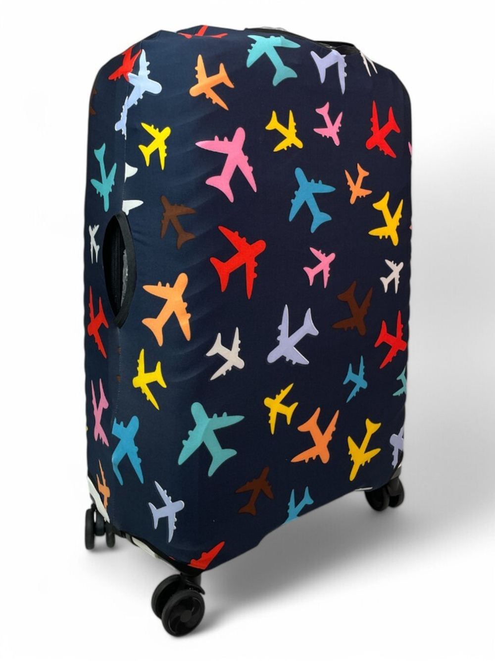Чехол на чемодан 28", цвет чёрный/разноцветный, Самолетики