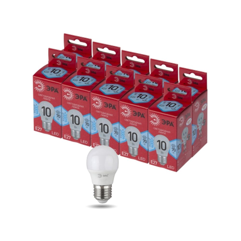 Лампа светодиодная ЭРА RED LINE LED P45-10W-840-E27 R 10Вт шар нейтральный белый свет E27 | Лампы cветодиодные Шар (G/P)