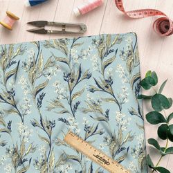 Ткань бифлекс золотистые листья с цветами