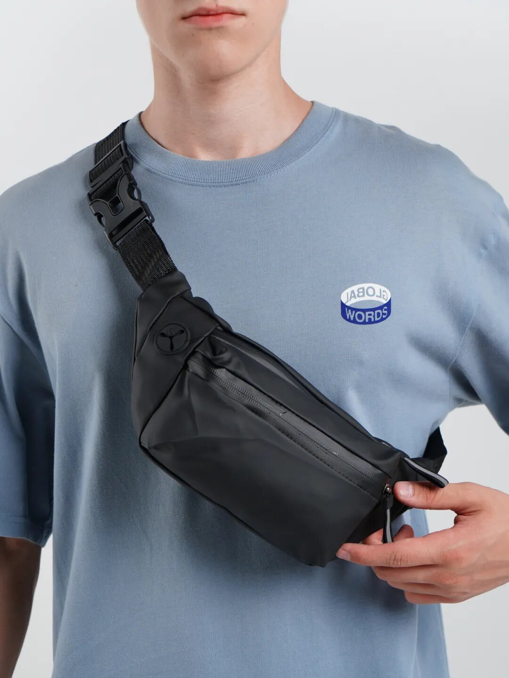 Сумка на пояс мужская через плечо на плечо поясная для документов спортивная, черная