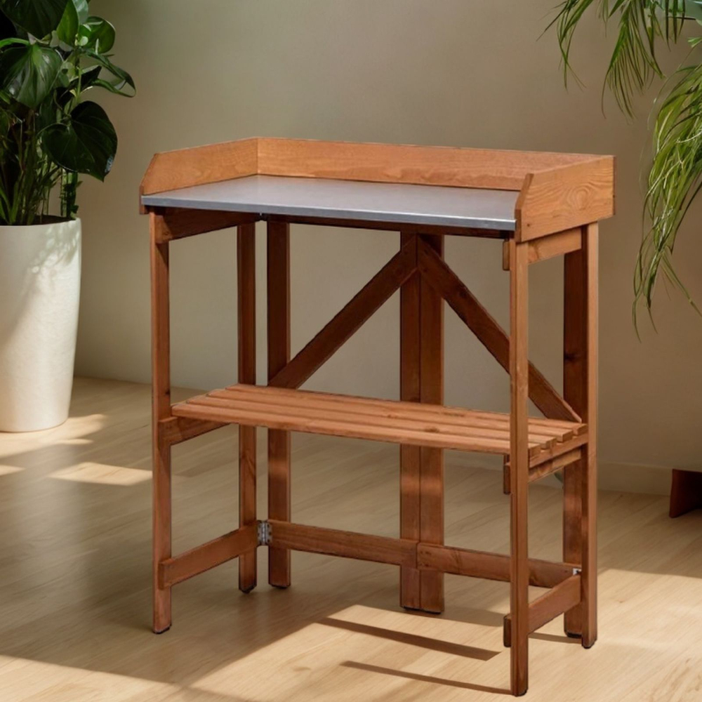 Садовый стол деревянный для сада и дачи с цинковой столешницей, для пересадки растений и цветов