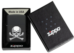 Зажигалка Zippo Scull Design с покрытием Black Matte, латунь/сталь, черная, 38x13x57 мм